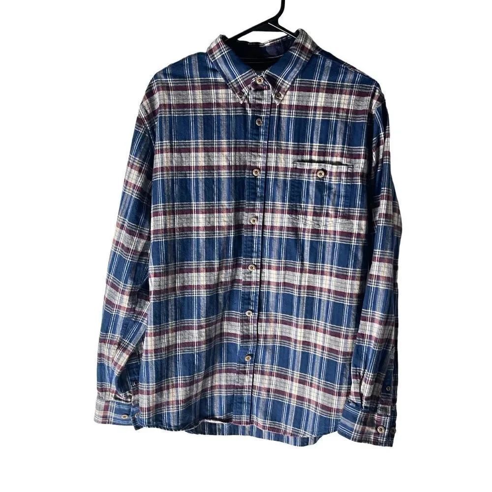 Weatherproof Vintage Men's 100% Cotton Long Sleeve Flannel Plaid Shirt Size L